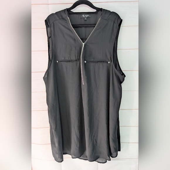 Lily Morgan Tops - Lily Morgan Sleeveless Black 🖤 🐈‍⬛ 🖤 Semi Sheer Zip-Front Blouse 3X